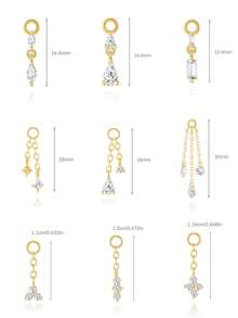 1件装 DIY 耳环吊坠，女士可混搭耳环吊坠，18K镀金镶嵌立方氧化锆小水滴耳洞耳环吊坠，耳骨环耳环吊坠，肚脐环吊坠 - 金色 - 查看 2