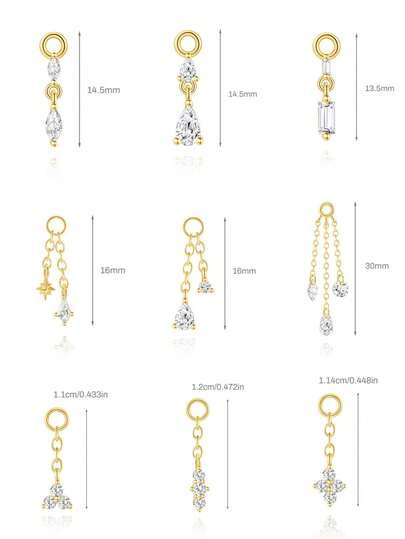 1 pieza Dijes para pendientes tipo huggie DIY para mujeres, para combinar y combinar con pendientes tipo aro huggie, dijes colgantes chapados en oro de 18K con circonita cúbica, dijes para piercing de ombligo, para pendientes tipo rook y concha