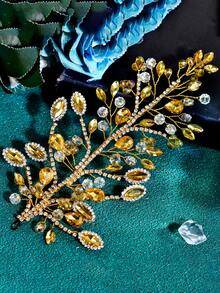 1pc Gold Rhinestone Bridal Hair Clip, Handmade Women's Headpiece Suitable For Weddings & Parties - Multicolor - View 4