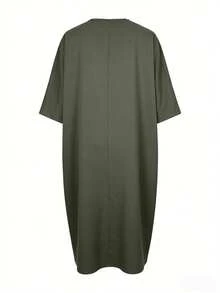 优雅女士长袖落肩卡夫坦长袍，采用无弹力梭织面料制成，不含围巾 - 軍綠色 - 查看 5