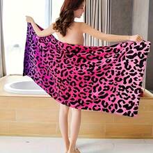 女士单件沙滩巾，豹纹印花，超细纤维面料，时尚实用，速干，适合海滩和泳池使用。 - A - 查看 3