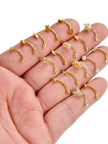 16Pcs Dainty Aesthetic Eyebrow Piercing Jewelry Set With Zirconia Charms For Women Daily Wear & Holiday Gift - Multiple Styles - View 11