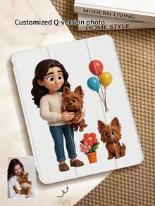 1pc Transparent Pencil Holder 3-Fold Cartoon Character Painted Tablet Case, Customizable Character/Pet Image, Clear Print, Compatible With 10th/11th/10.2/10.5/Air4/Air5/10.9/Pro11/Air 11-In.(M2)-2024/Pro 11-In.(M4)-2024/ Air 11-Inch (M3) 2025/ (A16) 11 Inch 11th Generation 2025 Mini6/Mini7/Air1/Air2/9.7/Mini4/Mini5, Tab A8 10.5 Inch 2022, TPU Soft Edge Protection, Built-In Pencil Slot, 3-Fold Stand, Magnetic Sleep/Wake, Personalized Creative Fun Cute 3-Fold Tablet Case (Tablet Not Included) - Multicolor - View 3