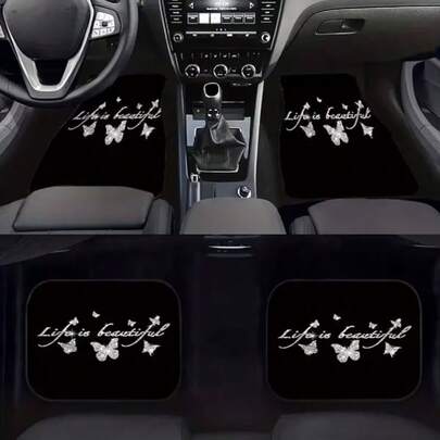 4pcs Elegant Butterfly Pattern Car Floor Mats Set, Made Of Crystal Velvet Material With Anti-Slip Design, Decorate Car Interior, Effectively Collect Hair, Keep Car Clean, Easy To Clean, Perfect Interior Decoration, Ideal Gift Choice.