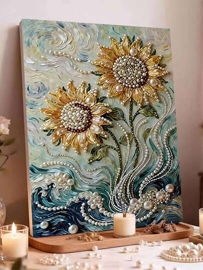 DIY Pearl Painting Kit, Sunflower Pattern, Perfect Gift For Home Decor, Romantic Gift For Couples, Suitable For Mother's Day, Father's Day And Various Festivals