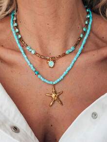 1 件波西米亚风格彩色串珠海星树脂项链，适合女士，非常适合夏季海滩度假 - 彩色 - 查看 11