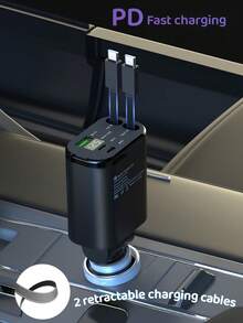 YITUMU 66W可伸缩车载充电器，带数字显示屏，五合一快速车载手机充电器，配备双PD接口、2根可伸缩充电线和USB接口——送给司机的智能礼物，实用的圣诞节和新年车载配件 - 彩色 - 查看 10