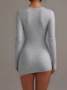 XLLAIS Đầm dài tay mùa xuân hè, kiểu dáng thường ngày, co giãn tốt, cơ bản cho nữ, thích hợp đi nghỉ mát, thanh lịch. - Xám - Xem 6