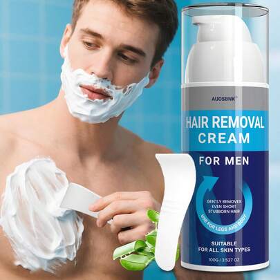 AUOSBNK Crema depilatoria para hombres, 100g/3.52oz Loción depiladora indolora para partes íntimas, pecho, espalda, axilas y piernas de los hombres, crema depilatoria con aloe vera para piel sensible, resultados en 5 minutos