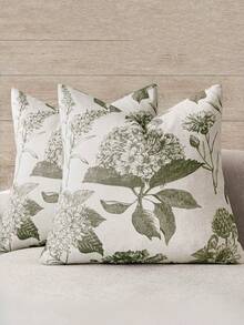 1 Stück Blumen- & Klassisches Muster Kissenbezug, Vintage Französischer Landhausstil Sofakissen, Luxuriöser Leinen Stoff quadratischer dekorativer Kissenbezug für Wohnzimmer Schlafzimmer, atmungsaktives Heimdekorzubehör (Kissenfüllung nicht enthalten), Pastorales Garten Design Kissenbezug - Grün - Übersicht 1