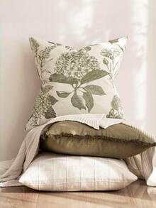 1 Stück Blumen- & Klassisches Muster Kissenbezug, Vintage Französischer Landhausstil Sofakissen, Luxuriöser Leinen Stoff quadratischer dekorativer Kissenbezug für Wohnzimmer Schlafzimmer, atmungsaktives Heimdekorzubehör (Kissenfüllung nicht enthalten), Pastorales Garten Design Kissenbezug - Grün - Übersicht 5
