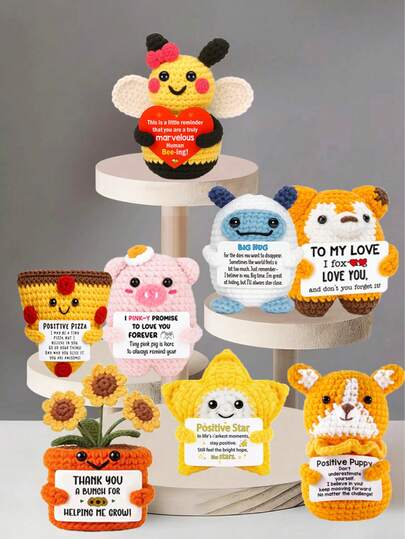 1个手工钩编桌面摆件，可爱毛绒娃娃，送给闺蜜、生日、女友、姐妹、妈妈、奶奶、同事、家人的礼物，钥匙扣，传递正能量，母亲节、父亲节、儿童节礼物，柔软玩偶，房间装饰，小礼物，纪念品