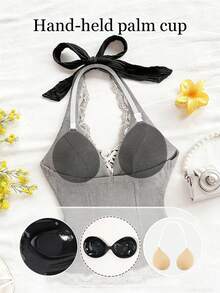 1pc New Bionic Palm Cup Invisible Bra, Hand Shape Push Up Adhesive Bra With Clear Straps, Backless Strapless Bra For Wedding Dress, Bikini & Deep V Outfits - Multicolor - View 1