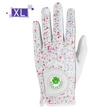 FINGER TEN Cabretta 真皮男士高尔夫手套，带球位标记，1 只装，左手款，时尚的圆点图案，高级奢华触感，为每位右手高尔夫球手提供稳固的抓握力。 - 白色 - 查看 8