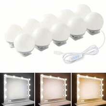 Makeup Mirror Light Bulb, Suitable For Dressing Tables And Dressing Rooms, With 10 Dimmable Bulbs, Three-Color Makeup Light For Birthday Parties, USB Dimmable Lens Light, Color And Brightness Adjustable. - 1 bộ - Xem 12