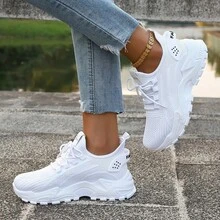 Breathable Mesh Sneakers] Lightweight Breathable Mesh Sneakers - Non-Slip EVA Sole, Comfortable Ankle Support, Lace-Up Low-Top Running & Tennis Shoes For Men And Women, Retro Style, All-Season Wear, Fitness Wear - 升級白 - 查看 2