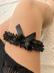 Liguero de encaje nupcial con anillo de pierna de satén, accesorio para fiesta de boda - Multicolor - Ver 6