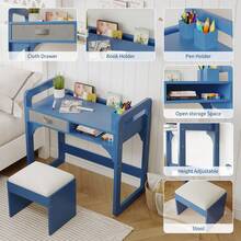Huisuilinss Kids Desk And Chair Set,Children Study Table,Wood Kids Writing Table,Child Study Desk With Cloth Drawers And Pen Holder For Boys And Girl - Blue - View 6