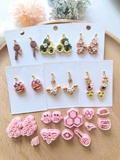 Cortadores de arcilla polimérica de plástico y abejas y miel - Manualidades DIY con bordes de corte precisos para arcilla hecha a mano, cuentas de joyería, encantos de resina - Molde para suministros de arte de arcilla polimérica (compatible con kits DIY)