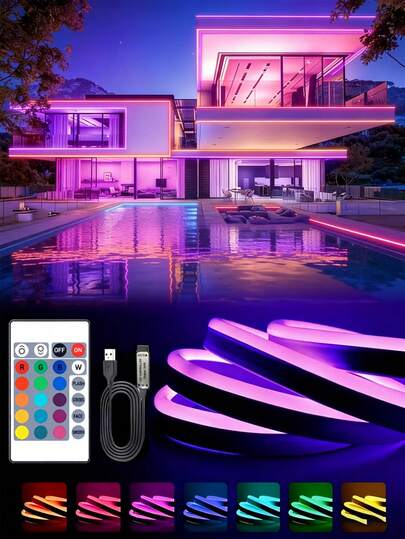 Neon RGB LED Strip Light Flexible Silicone Neon Light Multi-Color Changing-USB Powered With Remote Control Suitable For Bedroom, Living Room, Kitchen And Christmas Theme Decoration, DIY Design, Multiple Modes For Living Room, Bedroom, Christmas Decoration
