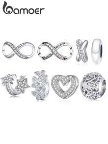 bamoer 1个925纯银透明立方氧化锆心形吊坠，闪耀无限爱心珠，适合制作手链、项链等DIY首饰 - 銀色 - 查看 1