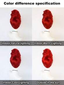 Peluca de princesa con moño rojo brillante y flequillo, pieza de cabello sintético resistente al calor para fiesta de princesa y cosplay - Rojo - Ver 7