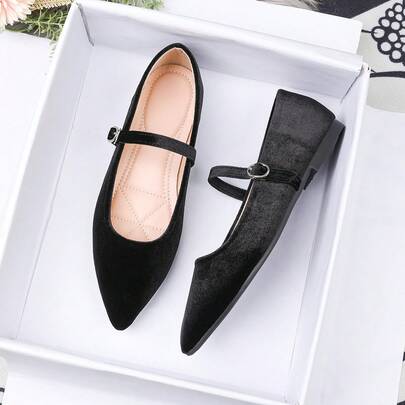 Women's Velvet Mary Jane Shoes, Retro French Style Casual Shoes, Suitable For All Seasons