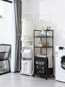 1pc Multi-Layer Bathroom Storage Rack With Swivel Wheels, Laundry Hamper, Underwear & Clothing Organizer - Multicolor - View 1