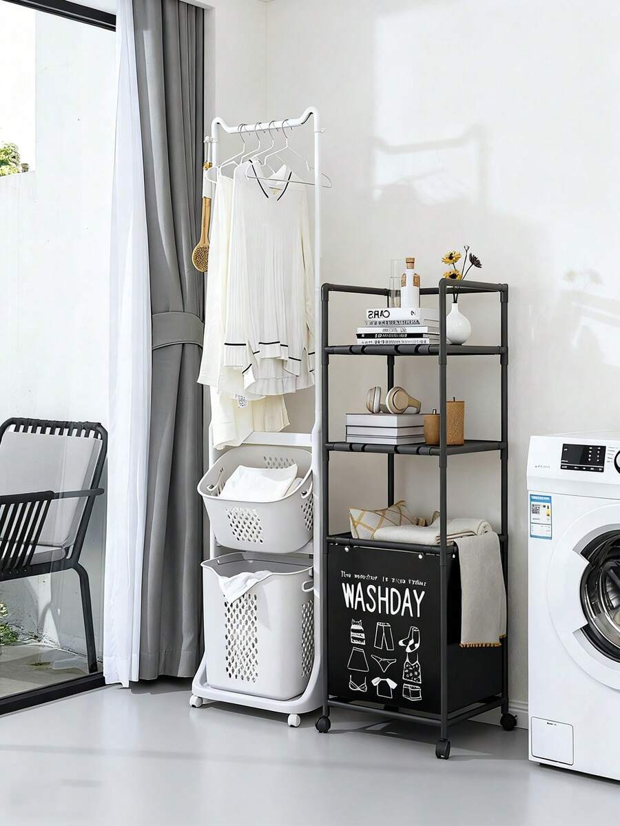 1pc Multi-Layer Bathroom Storage Rack With Swivel Wheels, Laundry Hamper, Underwear & Clothing Organizer - Multicolor - View 1