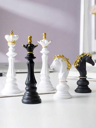 Nordic Style Chess Set Statue Decor - Black Resin Chess Pieces, Suitable For Home Decor, Living Room, Study, Office Desk, Indoor Multi-Purpose Display