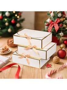 10pcs White Edged Gift Boxes, 10.6 X 7.8 X 3.1 Inches (27 X 20 X 8 Cm) Bridesmaid Proposal Boxes With Ribbon, Covered Gift Boxes For Mother's Day, Wedding, Birthday Party, Anniversary - White - View 5