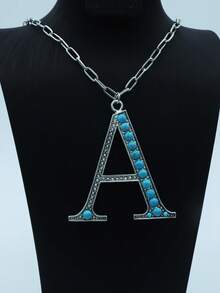 1件新款男士夸张字母绿松石水钻吊坠项链 - 項鍊 - 查看 4