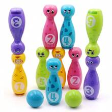 Juguetes de bolos para niños, caja de regalo con expresión divertida de dibujos animados, embalaje adecuado para juegos de en interiores y exteriores, 10 botellas y 2 bolas SX4U - juguete de bolos - Ver 9