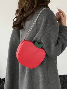 时尚女包，卡通苹果红色链条斜挎包，街头风单肩包 - 紅色 - 查看 4