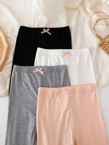 4pcs Girls Ankle Length Solid Color Leggings, Made Of Modal, Soft & Comfortable, Suitable For Spring & Summer - Multicolor - View 5