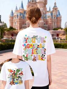 Disney Boys' And Girls' T-Shirts Are Made Of Soft, Comfortable And Durable 100% Cotton Fabric, Printed With Cartoon Letters Of Double-Sided Toy Story. This Round Neck T-Shirt For Boys And Girls In Spring And Summer Is Very Suitable For Daily Wear, Shopping, Parties, Travel And Gatherings, And It Is An Excellent Gift Choice. - White - View 1