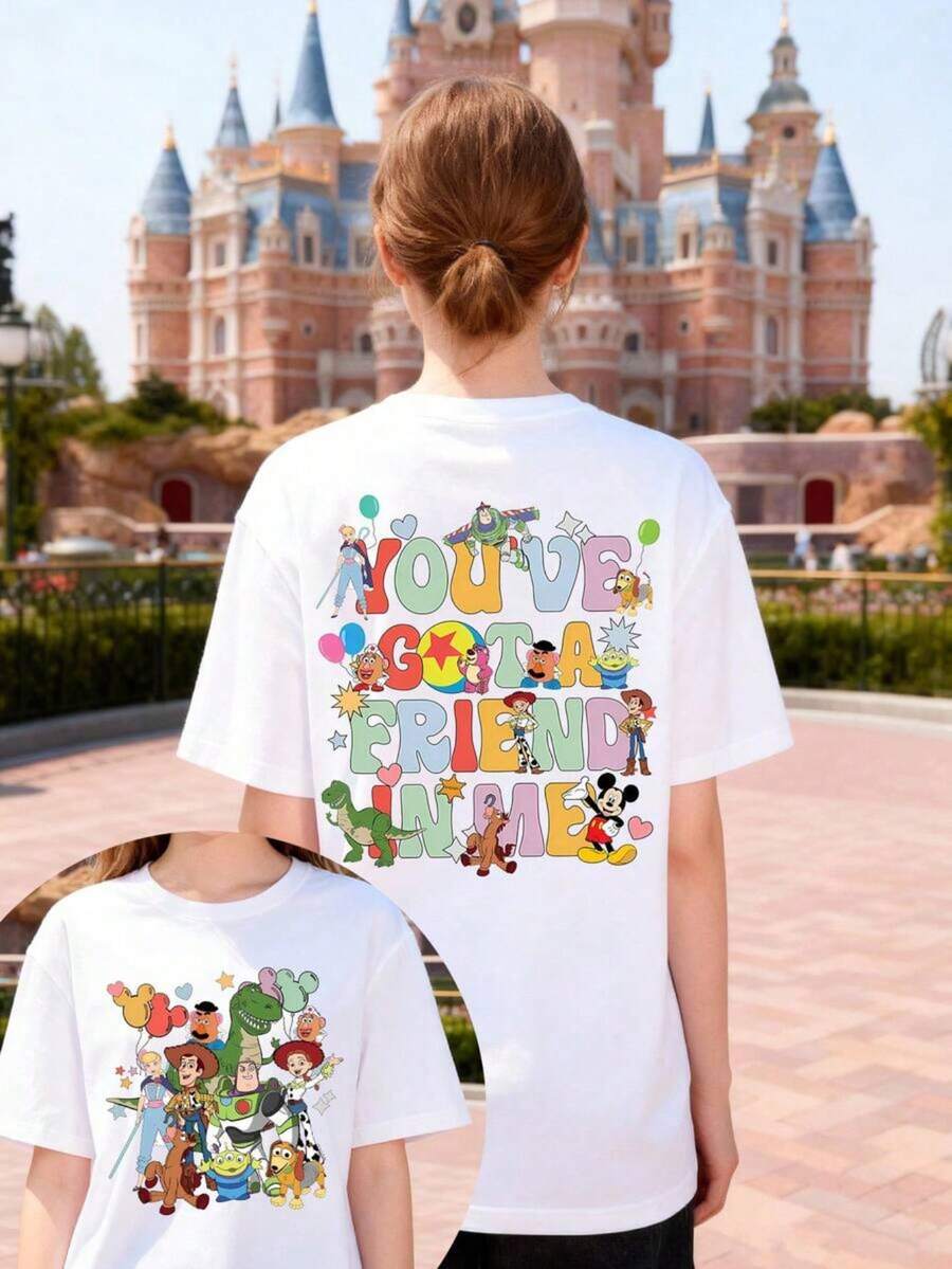 Disney Boys' And Girls' T-Shirts Are Made Of Soft, Comfortable And Durable 100% Cotton Fabric, Printed With Cartoon Letters Of Double-Sided Toy Story. This Round Neck T-Shirt For Boys And Girls In Spring And Summer Is Very Suitable For Daily Wear, Shopping, Parties, Travel And Gatherings, And It Is An Excellent Gift Choice. - White - View 1
