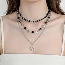 3 Stylish Punk Retro Pentagram Pearl Beaded Star Pendant Necklaces - 款式1 - 查看 2