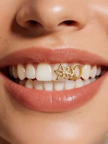 1件时尚花朵镂空牙套，适合万圣节派对、拍照和作为小礼物 - 彩色 - 查看 2