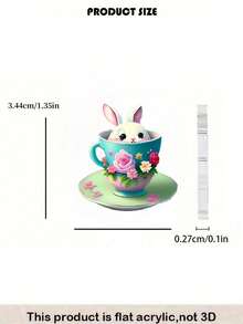 2D Cute Rabbit Tea Cup Pendant Earrings, Easter Element Earrings, Suitable For Daily Wear And Parties, All Seasons, Exquisite Gift - A - View 5