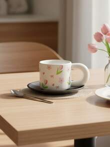 1pc Creative Floral Pattern Hand-Drip Coffee Cup, High-Quality Ceramic Household Mug, Handled Water Cup, Afternoon Tea Cup, Breakfast Milk Cup, Couple Cup, Office Cup, Gift - Multicolor - View 8