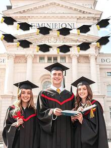 10 pièces Découpes en papier de toque de graduation noire et dorée brillante, taille de 5,7 pouces, convient pour la décoration de fête de graduation du lycée/université, comprend des découpes de gland noir, des confettis colorés, félicitations aux diplômés 2026, artisanat DIY de salle de classe, décoration de panneau d'affichage - multicolore - Voir 5