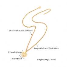 1件简约时尚心形字母吊坠金色不锈钢水波纹链项链，女士款 - 金黃色 - 查看 2