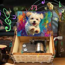 Cute Puppy Hand Crank Music Box You Are My Sunshine Wooden Music Box - Oil Painting Puppy Music Box - View 3