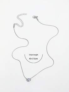 1件时尚简约精致小爱心吊坠项链，百搭锆石爱心吊坠项链，女士必备 - 銀色 - 查看 6