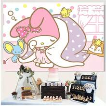 1件装三丽鸥Hello Kitty和朋友们背景布 | 可爱粉彩主题，多功能可折叠，方便携带，适用于家居和户外装饰，聚酯纤维 - 彩色 - 查看 3