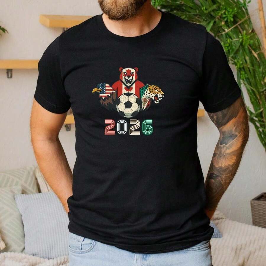 World Cup 2026 Unisex Tshirt Comfort Colorss®,Soccer Cup Tshirt 2026 Game Day Shirt Apparel, World Cup Family Matching Shirt,Soccer Fans - 黑色 - 查看 1