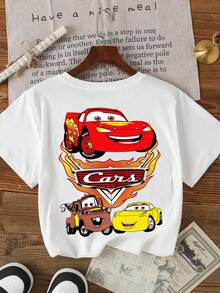Disney Official License Cars Movie Characters Vibrant Print Boys Fun T Shirt Comfortable Lightweight For School And Outdoor Activities - 白色 - 查看 3