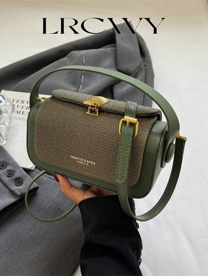 Women's Fashion Oblique Sling Square Box Shape Bag, Elegant Minimalist, Large Capacity, Hand Carry , Green