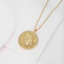 1 pieza Collar con colgante redondo de cobre chapado en oro de 18K, joyería minimalista de lujo como regalo para mujeres - Dorado - Ver 5